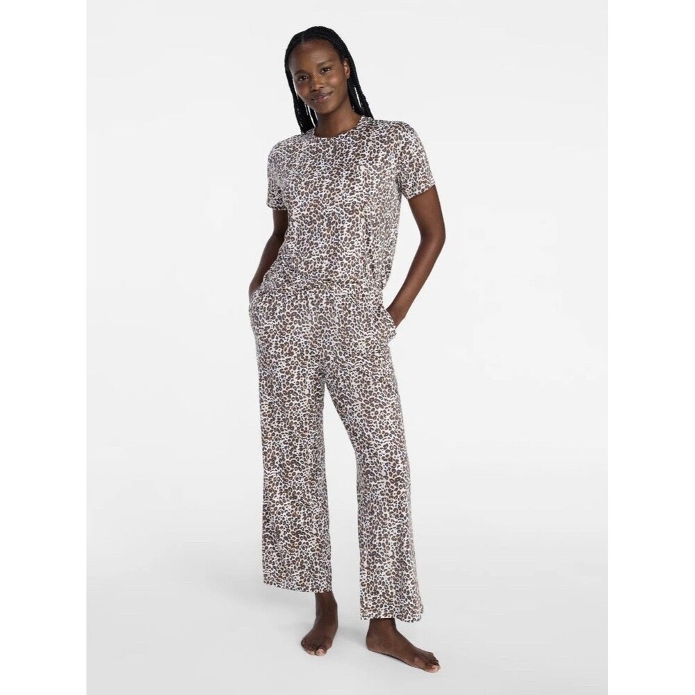Joyspun Pajamas Leopard Print Woman's XS 0/2Winter White Knit Pull On Comfy NEW